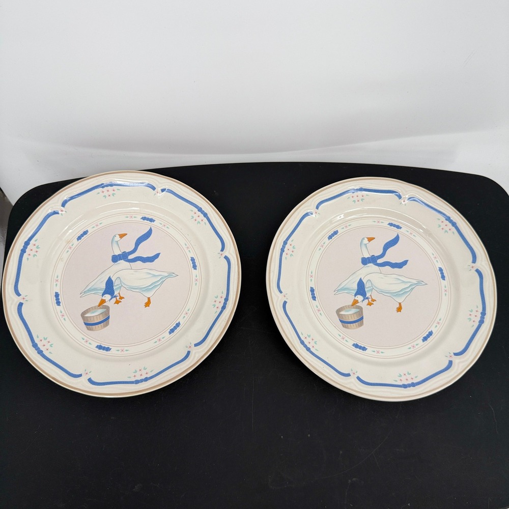 VTG 1987 Newcor Stoneware Countryside 6005 Goose Duck ~ Set of 2 Dinner Plates